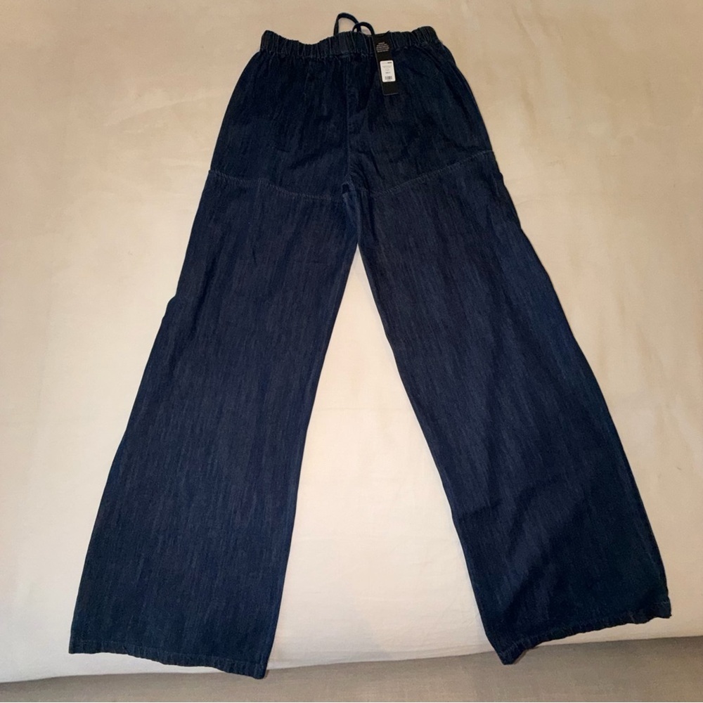 NWT Fashion Nova Wide Leg Pull On Jeans Dark Wash Palazzo Denim Size S - Picture 5 of 11